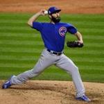 CLEVELAND, OH - OCTOBER 26: Jake Arrieta #49 of the Chicago Cubs throws a pitch during the sixth inning against the Cleveland Indians in Game Two of the 2016 World Series at Progressive Field on October 26, 2016 in Cleveland, Ohio. (Photo by Jamie Squire/Getty Images)