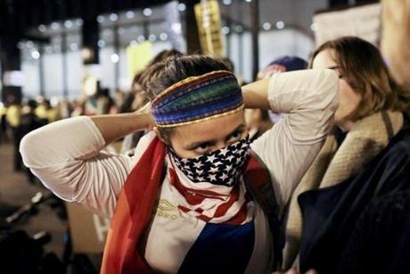 Protesters rallied outside the Trump International Hotel and Tower in Chicago on Wednesday.
