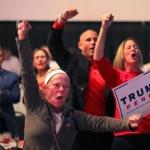 Braintree-11/08/2016- Trump supporters are jubilant as Trump is to predicted to win North Carolina as theywatched the election results on a giant tv at an election night party for Donald Trump held at the F1 indoor car racetrack ballroom. John Tlumacki/Globe Staff (metro)
