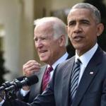 US President Barack Obama (R) together with Vice President Joe Biden (L) adresses, for the first time publicly, the shock election of Donald Trump as his successor, on November 9, 2016 at the White House in Washnigton, D.C. Throughout the two-year-long election campaign, Obama has repeated a mantra that he will do all he can to ensure the peaceful transition of power. / AFP PHOTO / Nicholas KammNICHOLAS KAMM/AFP/Getty Images