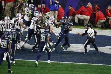 Glendale, AZ Super Bowl XLIX: A fight breaks out after the game. The Patriots defeated the Seahawks 28-24. The New England Patriots plays against the Seattle Seahawks Sunday, Feb. 1, 2015. (Matthew J. Lee/Globe Staff)
