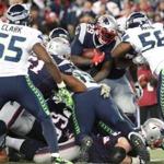 Foxborough MA 11/13/16 New England Patriots LeGarrette Blount is stopped at the goal line by Seattle Seahawks defense during fourth quarter action at Gillette Stadium. (Photo by Matthew J. Lee/Globe staff) topic: Patriots-Seahawks reporter: 