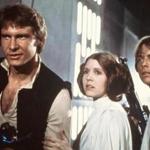 In this 1977 image provided by 20th Century-Fox Film Corporation, from left, Harrison Ford, Carrie Fisher, and Mark Hamill are shown in a scene from 