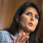 FILE - In this Sept. 2, 2015, photo. South Carolina Gov. Nikki Haley speaks at the National Press Club in Washington. Americans should resist 