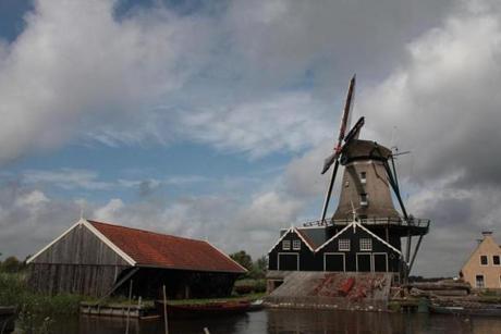 The windmill-operated sawmill, De Rat, in the town of IJlst, one of the stops along the Elfstedenroute, or 11-Cities Route, a bicycle tour in the Dutch province of Friesland.
