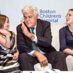 Jay Leno with Children?s Hospital patients Isabel (left) and Rachel.
