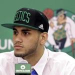 Abdel Nader, a Boston Celtics basketball draft pick for 2016, listens during an news conference Friday, June 24, 2016, in Waltham, Mass. (AP Photo/Elise Amendola)