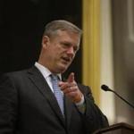 Massachusetts Gov. Charlie Baker addresses an audience Monday, Nov. 21, 2016, during a ceremonial swearing-in for Supreme Judicial Court justice Kimberly Budd at Faneuil Hall, in Boston. (AP Photo/Steven Senne)