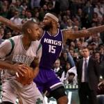 eBoston, MA - 12/02/2016 - (4th quarter) With 0:05 left in the fourth quarter Boston Celtics center Al Horford (42) blocked a 3 point attempt by Sacramento Kings center DeMarcus Cousins (15)leaving the King's center looking for a call. The Boston Celtics take on the Sacramento Kings at TD Garden. - (Barry Chin/Globe Staff), Section: Sports, Reporter: Adam Himmelsbach, Topic: 03Celtics-Kings, LOID: 8.3.852505292.