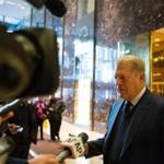 NEW YORK, NY - DECEMBER 5: Former Vice President Al Gore talks to the media after meeting with President-elect Donald Trump at Trump Tower on December 5, 2016 in New York City. Trump has been holding daily meetings at the luxury high rise that bears his name since his election in November. (Photo by Kevin Hagen/Getty Images)