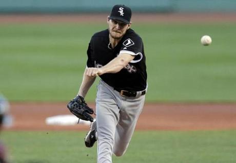 Chicago White Sox starting pitcher Chris Sale delivers during a baseball game at Fenway Park, Tuesday, June 21, 2016, in Boston. (AP Photo/Charles Krupa)
