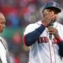 Red Sox slugger David Ortiz tearfully addressed fans prior to his final regular season home game at Fenway Park on Oct. 2. 