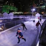 Young skaters take to the ice at the City Hall Plaza holiday site that opened on Wednesday, after a five-day delay due to mild weather.