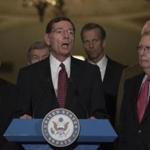 US Senator John Barrasso, a Wyoming Republican, (center) spoke to the media after the Republican policy luncheon on Capitol Hil last Tuesday. 
