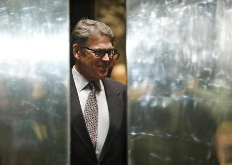 An elevator door closed as former Texas governor Rick Perry arrived at Trump Tower on November 21. 
