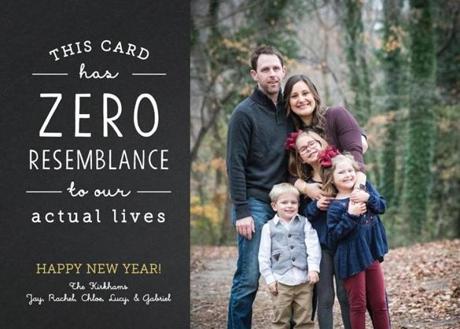 The Kirkham family?s holiday card reflects the messy reality of life with small children. 
