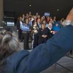 A gathering of Pantsuit Nation members in support of Hillary Cllinton took place on Election Day at the Wayne Lyman Morse United States Courthouse in Eugene, Ore.