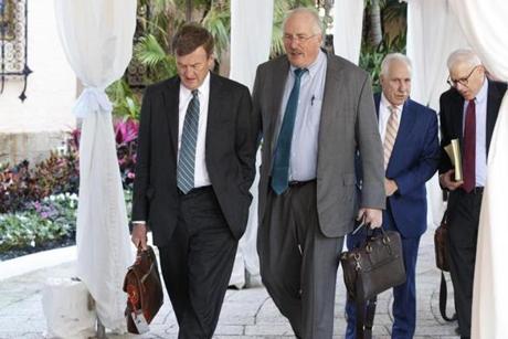 Mayo Clinic chief executive John Noseworthy, left, talked with Partners HealthCare chief executive Dr. David Torchiana as they arrived for a meeting with President-elect Donald Trump Wednesday.
