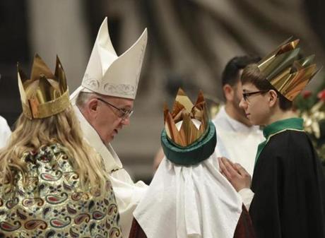 Pope Francis celebrated a new year's Mass in St. Peter's Basilica at the Vatican on Sunday. 
