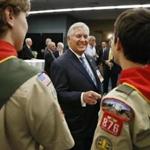 Rex Tillerson, who is a former national president of Boy Scouts of America, spoke with scouts during a reception last year.