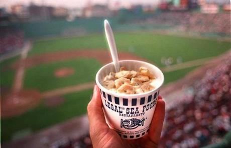 A cup of Legal Sea Foods? clam chowder, as seen at Fenway Park.
