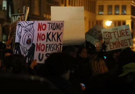 WASHINGTON, DC - JANUARY 19: Anti-Trump protesters gather outside of the Deplora Ball at the National Press Building, on January 19, 2017 in Washington, DC. Trump will be sworn in as the nations 45th President on January 20th. (Photo by Mark Wilson/Getty Images)
