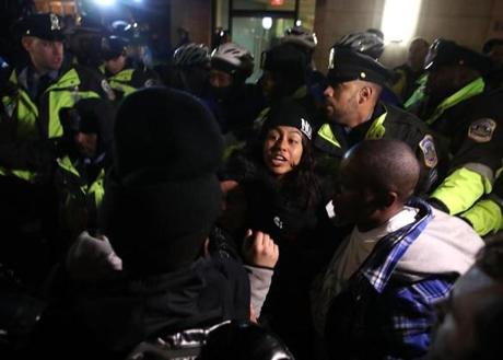 WASHINGTON, DC - JANUARY 19: Anti-Trump protesters tangle with police outside of the Deplora Ball at the National Press Building, on January 19, 2017 in Washington, DC. Trump will be sworn in as the nations 45th President on January 20th. (Photo by )
