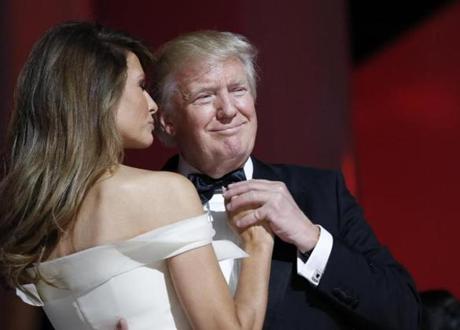 President Donald Trump dances with first lady Melania Trump at the Liberty Ball, Friday, Jan. 20, 2017, in Washington.
