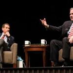Senator Tim Kaine (right) with Alan Solomont, dean of the Tisch College of Civic Life at Tufts. 