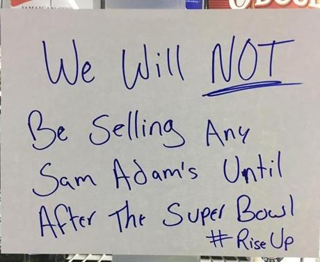 Sam Adams sales are on hold until after the Super Bowl at an Exxon station in Georgia. (CREDIT: Brown Bridge Exxon)
