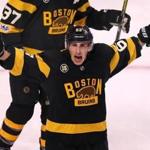 Boston-01/26/2017 The Boston Bruins vs Pittsburgh Penguins-Bruins Brad Marchand celebrates his 2nd period goal to tie the game, 2-2. John Tlumacki/Globe Staff(sports)