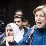 Senator Elizabeth Warren spoke during a protest at Copley Square on Sunday.