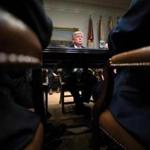 US President Donald Trump listens during a meeting on cyber security in the Roosevelt Room of the White House January 31, 2017 in Washington, DC. / AFP PHOTO / Brendan SmialowskiBRENDAN SMIALOWSKI/AFP/Getty Images