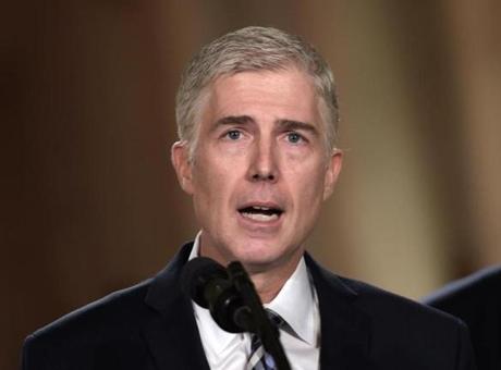 Judge Neil Gorsuch speaks, after US President Donald Trump nominated him for the Supreme Court, at the White House in Washington, DC, on January 31, 2017. President Donald Trump on nominated federal appellate judge Neil Gorsuch as his Supreme Court nominee, tilting the balance of the court back in the conservatives' favor. / AFP PHOTO / Brendan SMIALOWSKIBRENDAN SMIALOWSKI/AFP/Getty Images
