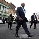 Roxbury, MA -- 1/12/2017 - Tito Jackson, Roxbury City Councilor walks through Dudley Square directly after announcing his mayoral candidacy. (Jessica Rinaldi/Globe Staff) Topic: 13titopic Reporter: 