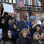 Boston, MA -- 1/29/2017 - City Councilor Tito Jackson (C) addresses a group of protesters gathered outside of the State House to protest Trump's executive order banning people from several predominantly Muslim countries from entering the country. (Jessica Rinaldi/Globe Staff) Topic: 30protest(2) Reporter: 