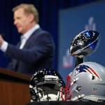 Houston, TX 2-1-17: NFL Commissioner Roger Goodell held his annual Super Bowl press conference this afternoon in the Bush Ballroom at the Media Center in downtown Houston. At his side was the Lombardi Trophy and the helmets of the New England Patriots and the Atlanta Falcons. (Globe Staff Photo/Jim Davis) reporter: various topic: Super Bowl