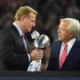 NFL commissioner Roger Goodell hands the Lombardi Trophy to New England Patriots owner Robert Kraft after defeating the Atlanta Falcons during Super Bowl 51 at NRG Stadium on February 5, 2017 in Houston, Texas. The Patriots defeated the Falcons 34-28 after overtime. / AFP PHOTO / Timothy A. CLARYTIMOTHY A. CLARY/AFP/Getty Images