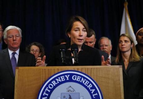 Attorney General Maura Healey spoke in Boston on Jan. 31. Healey?s office is joining a number of other states? attorneys general in legal action against the Trump administration regarding the travel ban.
