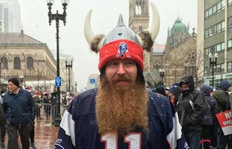 Boston Ma 2/7/17, New England Patriots Super Bowl Parade 2017, Arriving Copley Square, George Lombard of Prov RI. (David Ryan/Globe Staff)
