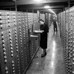 circa 1950: Stacks at the National Archives in Washington where amongst other things rare photographs and national records are ordered and stored. (Photo by Three Lions/Getty Images)