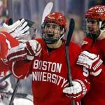 Chad Krys (center) was pleased to find his way onto the scoresheet in the Beanpot semifinal against BC.