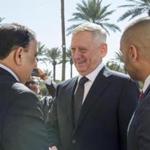 Defense Secretary Jim Mattis (center) spoke with the Iraqi defense minister on Monday in Baghdad. He told reporters that, contrary to Trump?s statements, the United States is used to paying for its fuel.
