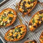  Twice-Baked Sweet Potatoes With Chicken, Broccoli Rabe,  and Fontina 