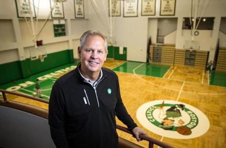 10/10/2016 WALTHAM, MA General Manager of the Boston Celtics Danny Ainge (cq) poses for a photo at the team's practice facility in Waltham. (Aram Boghosian for The Boston Globe) 

