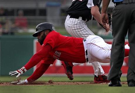 Pablo Sandoval belly-flops into second with a double vs. Northeastern. 
