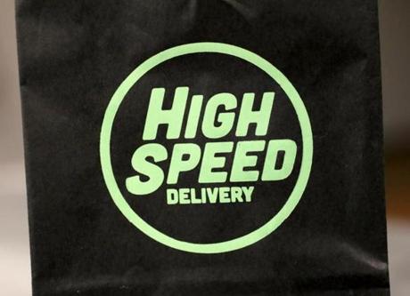 The logo on a High Speed marijuana gift bag.
