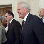 General Electric chief executive Jeff Immelt (center) and Dell founder Michael Dell (left) arrived for a meeting with President Trump at the White House last week.