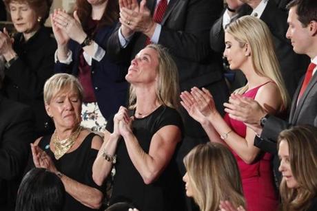 Carryn Owens, widow of widow of William ?Ryan? Owens, was applauded on Capitol Hill on Tuesday.
