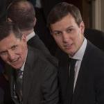 Mike Flynn (left) and Trump senior adviser Jared Kushner at the White House last month. Flynn, who has since resigned from his post at national security adviser, and Kushner had a previously-undisclosed meeting with Sergey Kislyak, the Russian ambassador, at Trump Tower in December, the White House disclosed on Thursday.